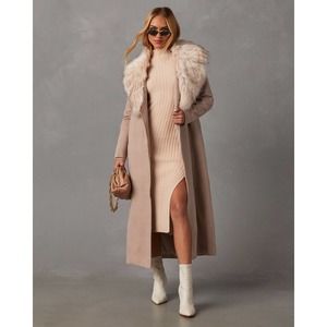 Vici Tan Long Coat with Faux Fur Collar